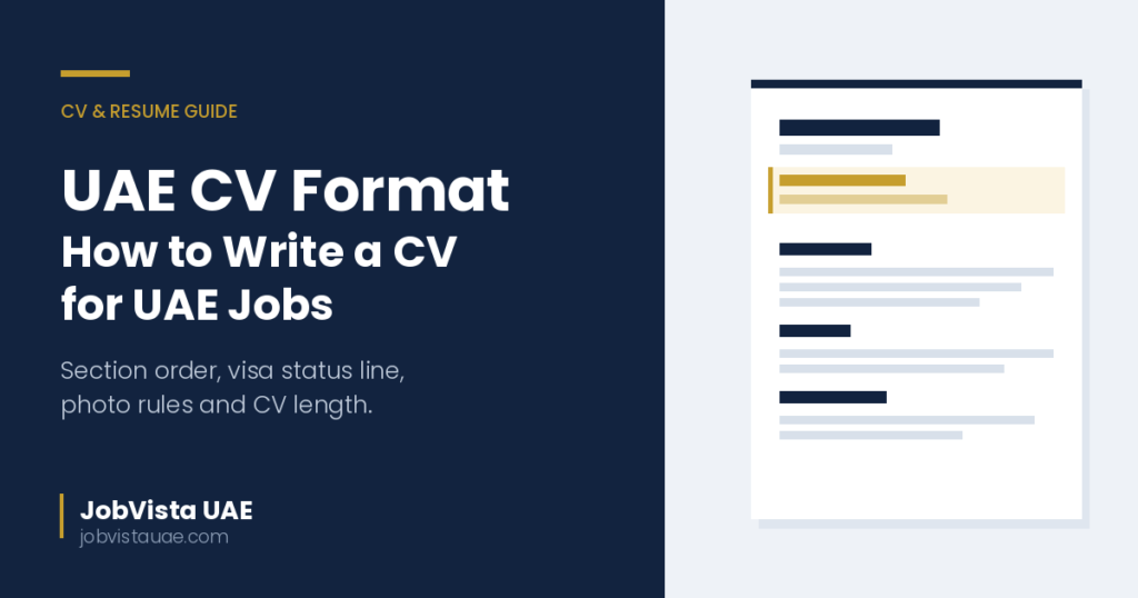 UAE CV format guide showing the standard CV section order with the visa status and availability line highlighted