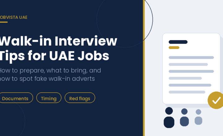 Illustration of a CV document and a queue of candidates representing a walk-in interview in the UAE