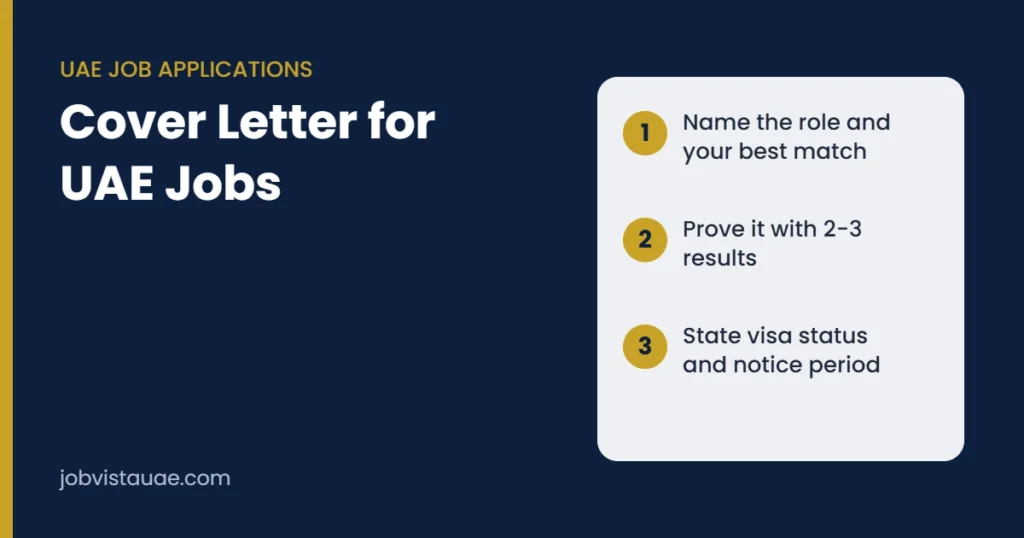 Cover letter for UAE jobs guide: name the role, prove your fit with results, and state your visa status and notice period